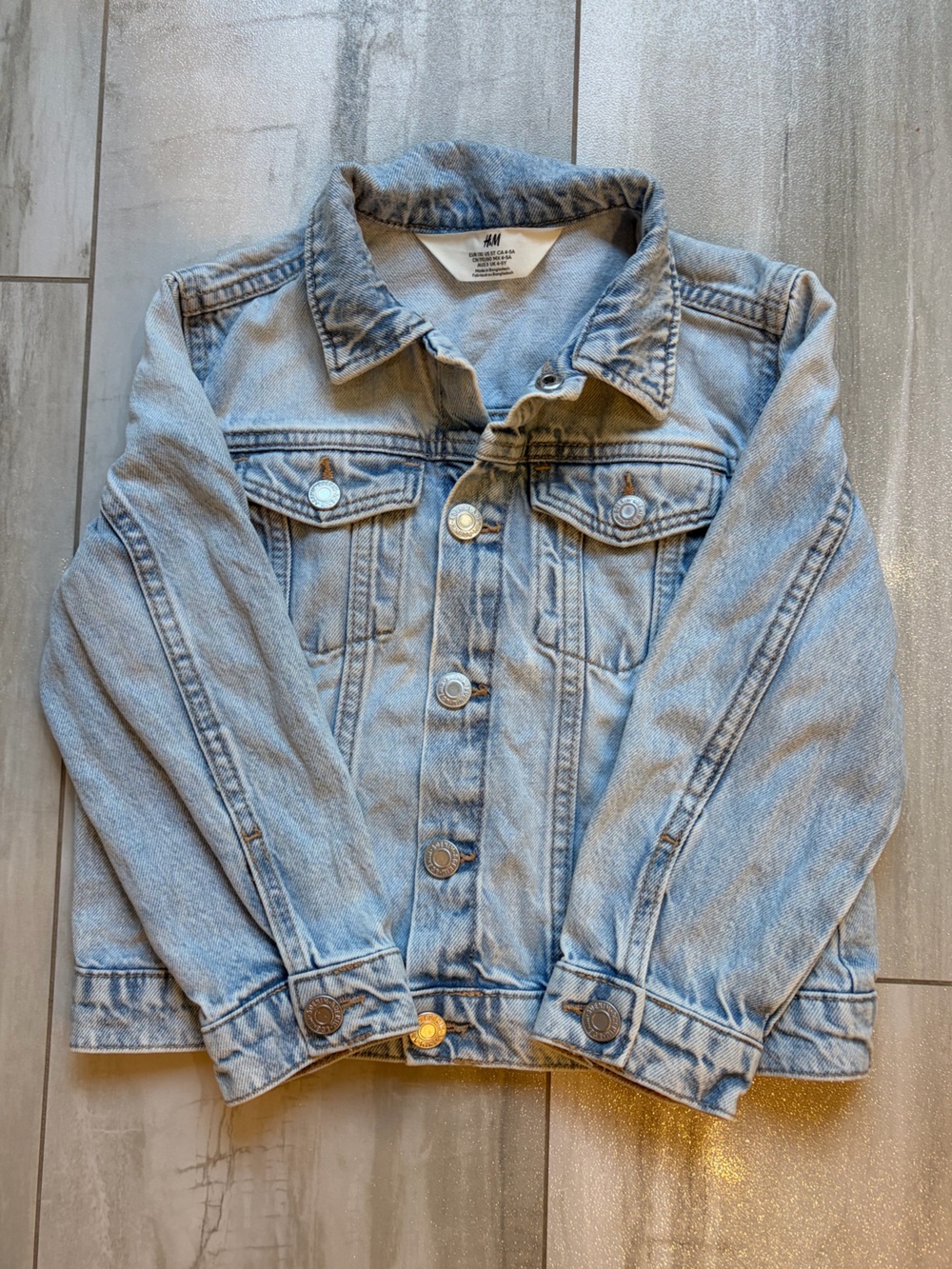 H&M Light Wash Classic Distressed Essentials Denim Blue Jean Jacket Girls 5T